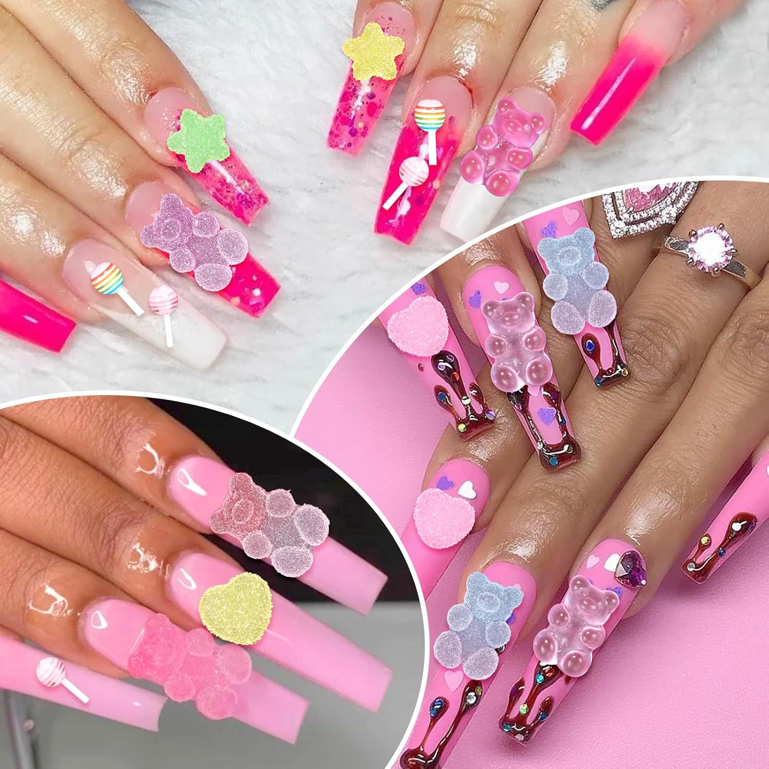 Candy Charms - 100pcs 3D MIXED Bear Lollipop Star Heart Candy Charms - Image 3