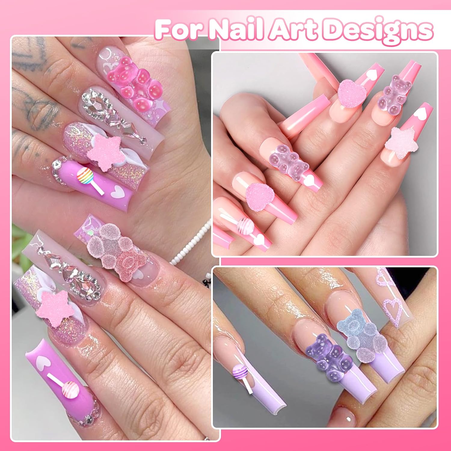 Candy Charms - 100pcs 3D MIXED Bear Lollipop Star Heart Candy Charms - Image 2