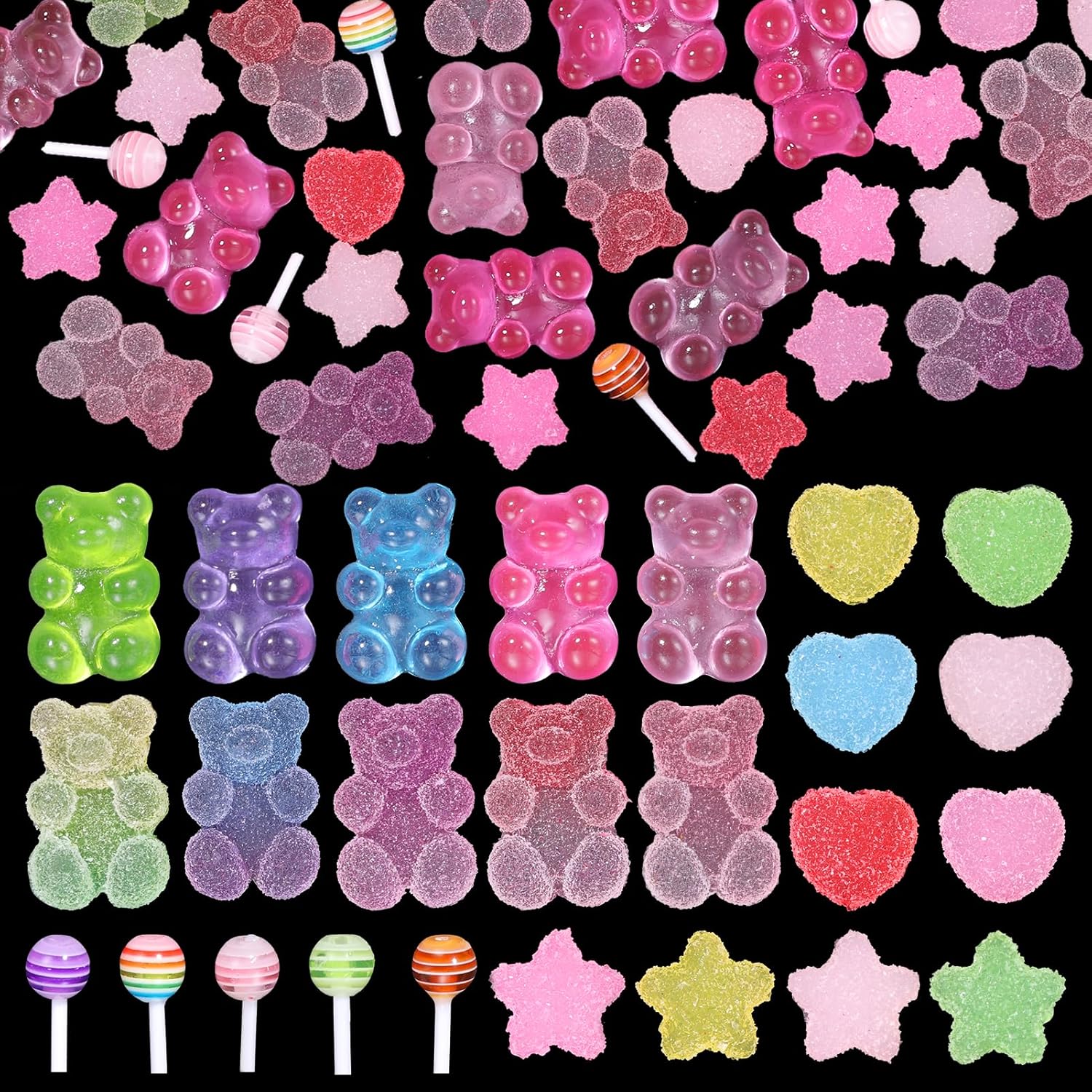 Candy Charms - 100pcs 3D MIXED Bear Lollipop Star Heart Candy Charms