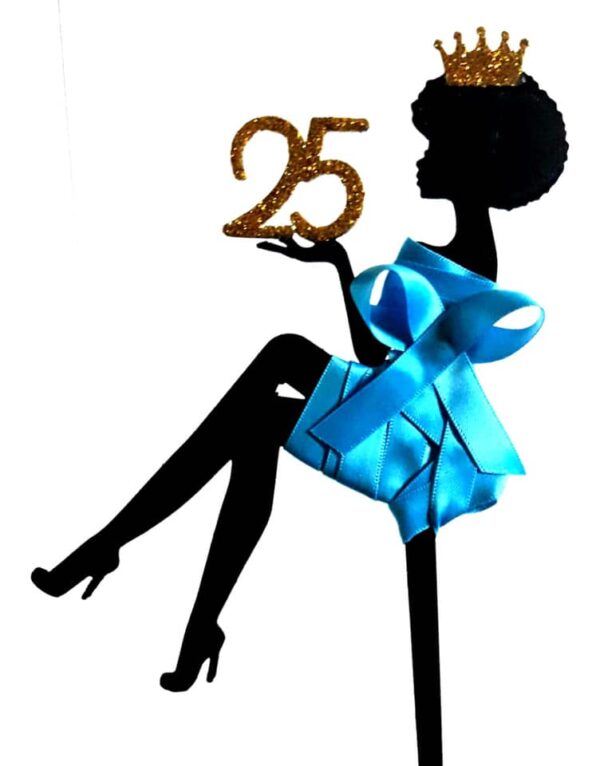 CUSTOM MADE Afro Queen ribbon model silhouette 25 Cake Topper
