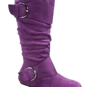 MID CALF BOOTS - PURPLE - PURPLE Women’s Mid-Calf round tie BUCKLE Slouchy Boots SIZE 11