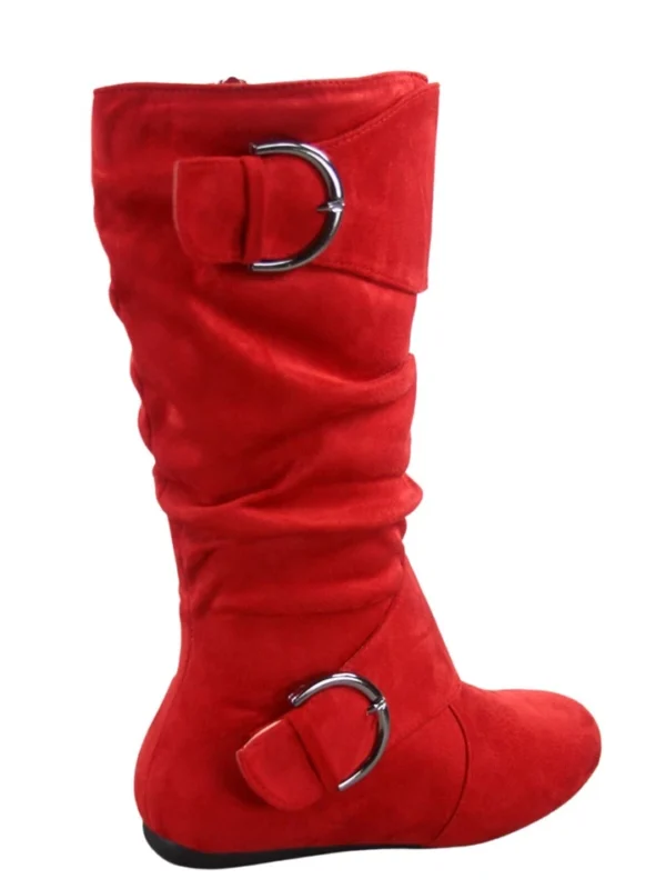MID CALF BOOTS - RED - RED Women’s Mid-Calf round tie BUCKLE Boots SIZE: 11 - Image 3