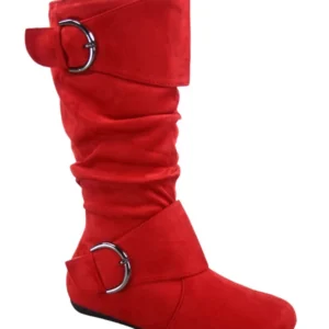 MID CALF BOOTS - RED - RED Women’s Mid-Calf round tie BUCKLE Boots SIZE: 11