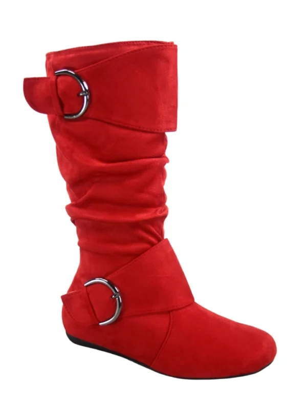 MID CALF BOOTS - RED - RED Women’s Mid-Calf round tie BUCKLE Boots SIZE: 11