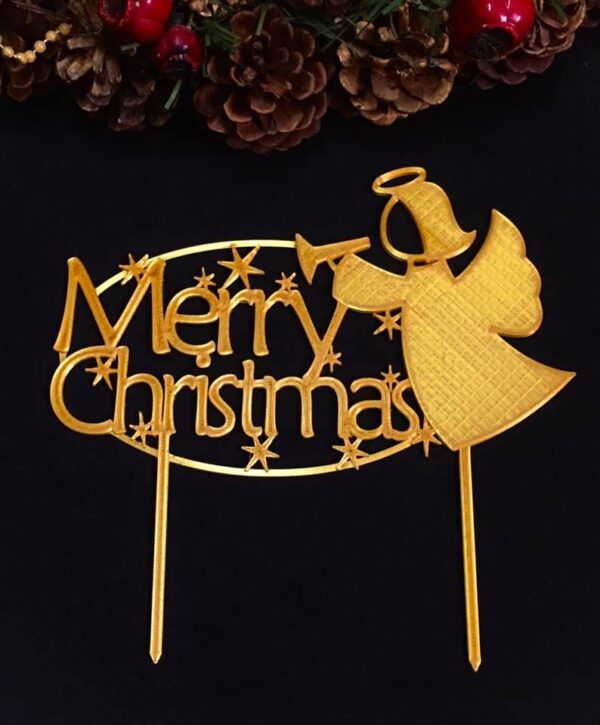 CUSTOM MADE Christmas Merry Christmas Gold Angel Cake Topper
