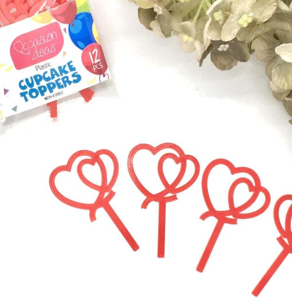 CUSTOM MADE 12pc Red Heart Cupcake Topper