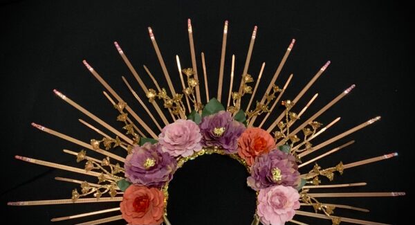 Custom made Oshun Goddess Headpiece -Rose Gold Lilac Orange  Floral Rhinestone Headpiece - Image 2