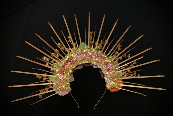 Custom made Oshun Goddess Headpiece -Rose Gold Lilac Orange  Floral Rhinestone Headpiece - Image 3