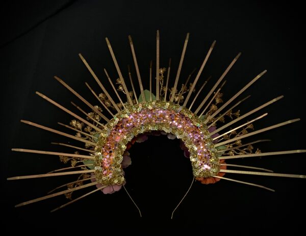 Custom made Oshun Goddess Headpiece -Rose Gold Lilac Orange  Floral Rhinestone Headpiece - Image 4