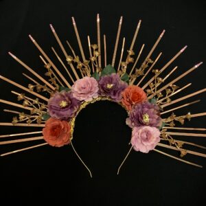 Custom made Oshun Goddess Headpiece -Rose Gold Lilac Orange  Floral Rhinestone Headpiece