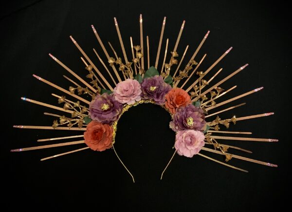 Custom made Oshun Goddess Headpiece -Rose Gold Lilac Orange  Floral Rhinestone Headpiece