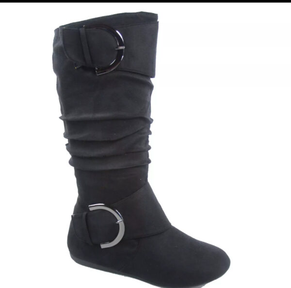 MID CALF BOOTS - BLACK- SUEDE Women’s Mid-Calf round tie BUCKLE Boots SIZE: 11