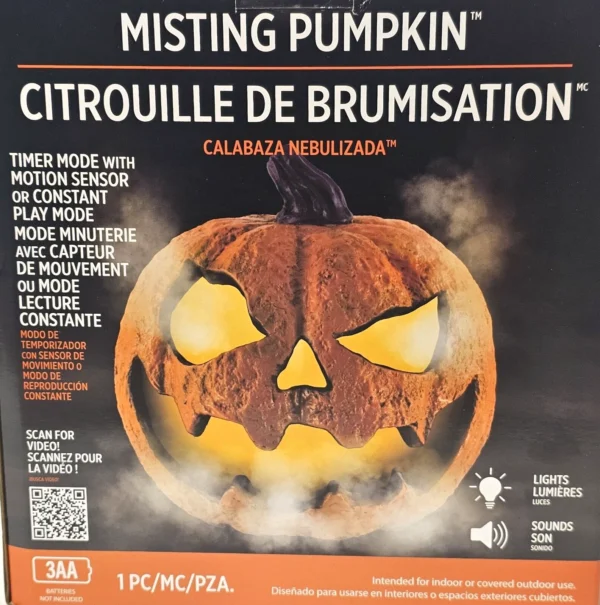 HALLOWEEN DECORATION - Light-Up Misting Jack-o'-Lantern Plastic Decoration, 8.75in x 9in - Image 3