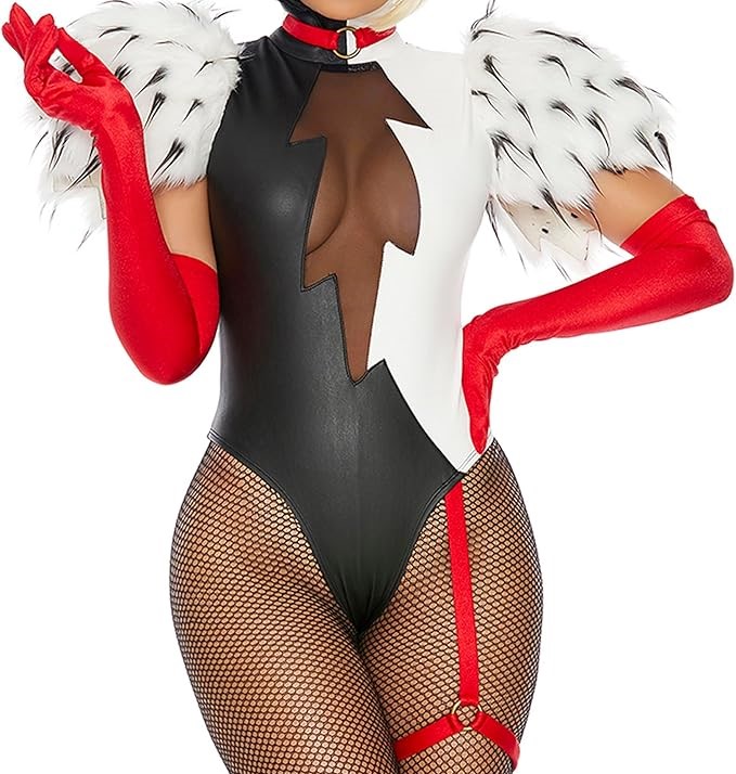 SUPER VILLIAN - Women's Deluxe Cruella themed 3pc. Movie Villain Character Costume