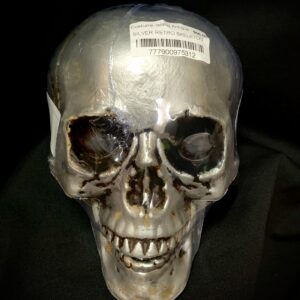 HALLOWEEN DECORATION - SKULLS - Plastic Life Size Skeleton Skull for Halloween Decor - RETRO SILVER