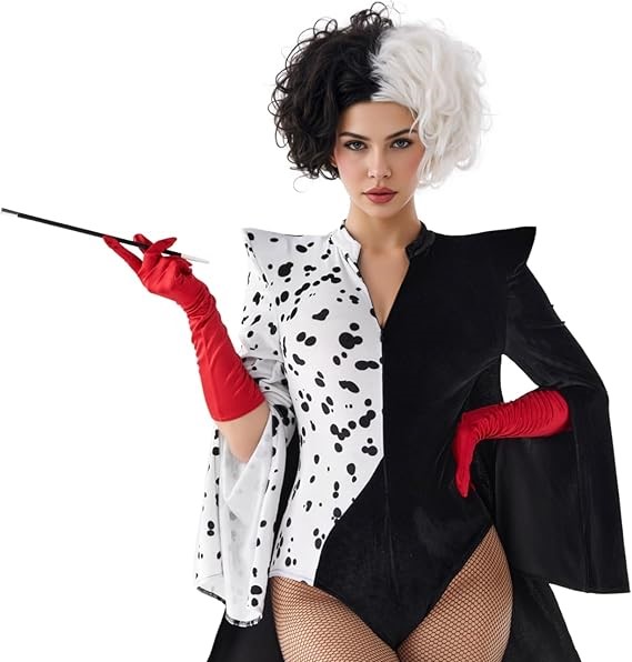 SUPER VILLIAN - Women's Cruella themed Devil Dalmatian costume SIZE: MEDIUM