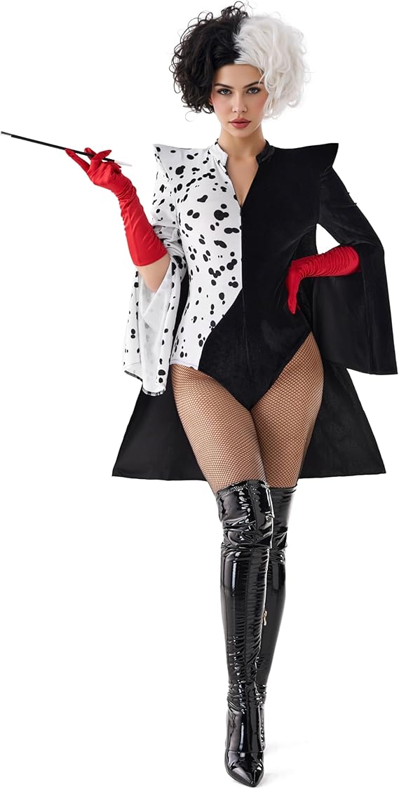SUPER VILLIAN - Women's Cruella themed Devil Dalmatian costume SIZE: MEDIUM - Image 5