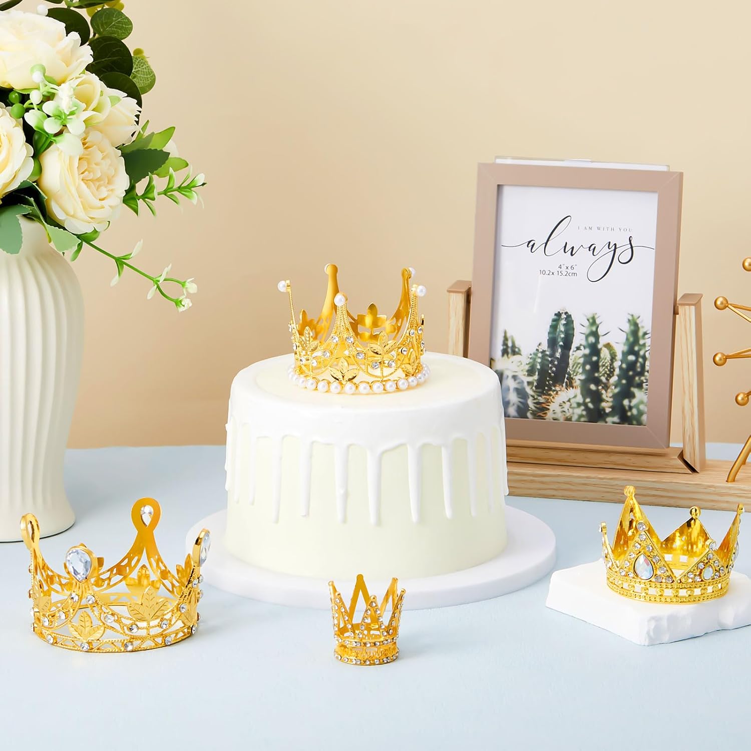 Mini Crown Cake Topper - GOLD Small Crown for Flower Bouquets Birthday Tiara Cake Decorations - Image 5
