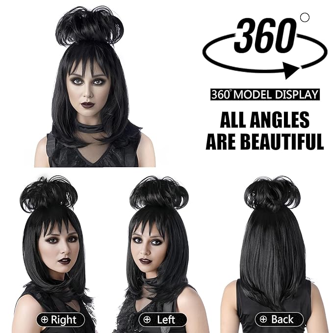 Wig - Black Cosplay Wig with Bun, Bride - Image 3