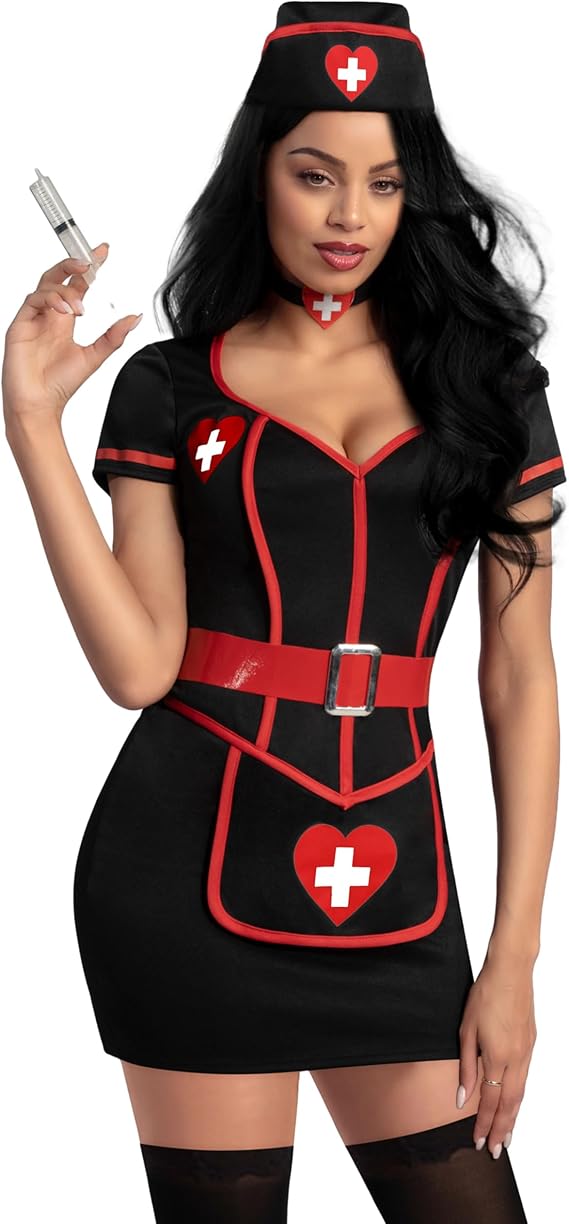 SEXY NURSE - Women's Cardiac Arrest Nurse Costume - BLACK - Image 4
