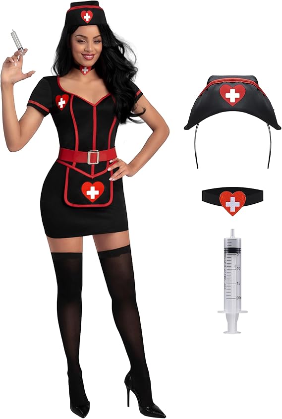 SEXY NURSE - Women's Cardiac Arrest Nurse Costume - BLACK - Image 5