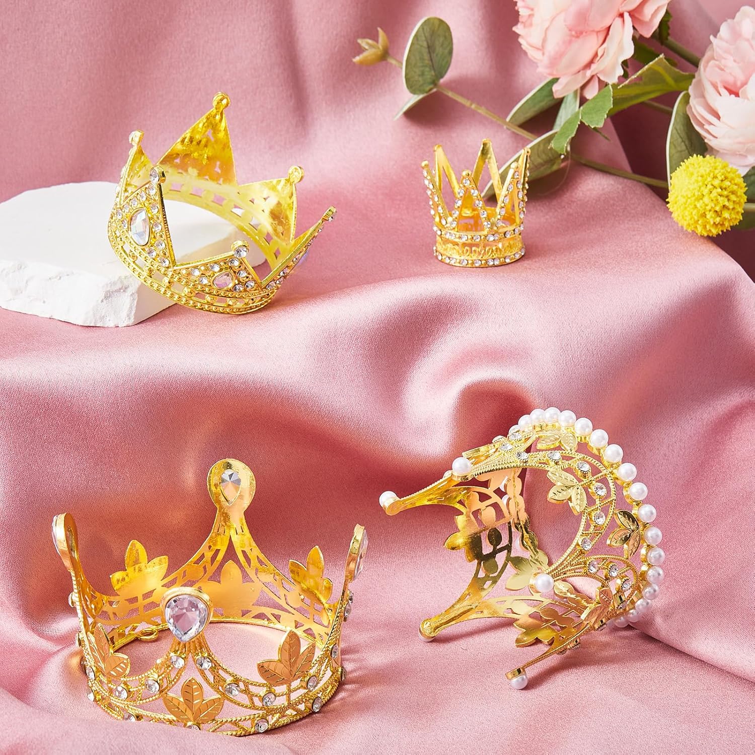 Mini Crown Cake Topper - GOLD Small Crown for Flower Bouquets Birthday Tiara Cake Decorations - Image 6