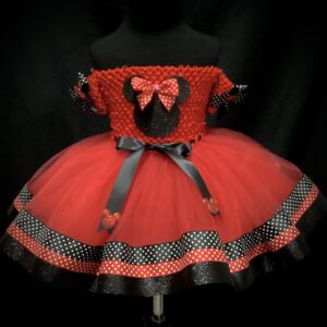 CUSTOM MADE Child tutu dress - RED/BLACK extra fluffy Minnie Mouse inspired tutu ribbon dress SIZE: Fits 1-3yrs