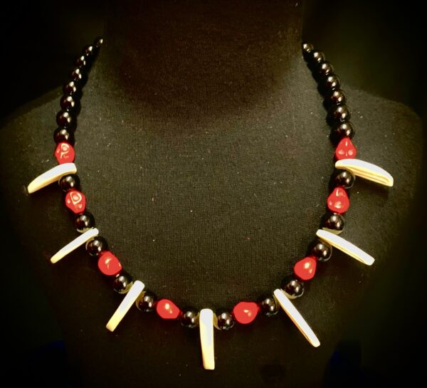 Jungle Teeth Necklace Tribal RED Skull + Fang Necklace