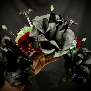 Sugar Skull Gothic Floral Headpiece for Dia De los Muertos - Black-Sage-Burgundy