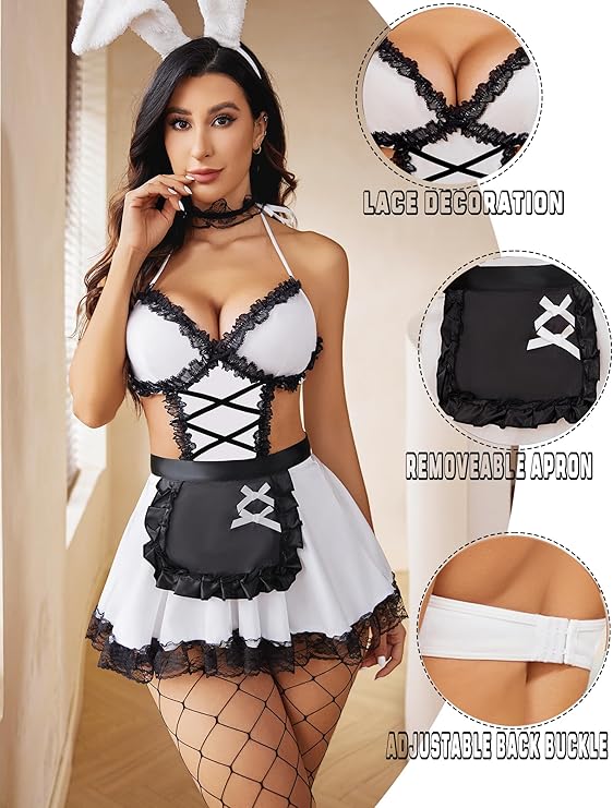 SEXY MAID - Sexy Lace Maid Lingerie Set WHITE Size: SMALL - Image 2