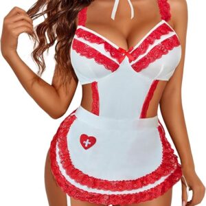 SEXY NURSE - Women's WHITE NURSE Lingerie Teddy Babydoll Lingerie Costume Size: XSMALL