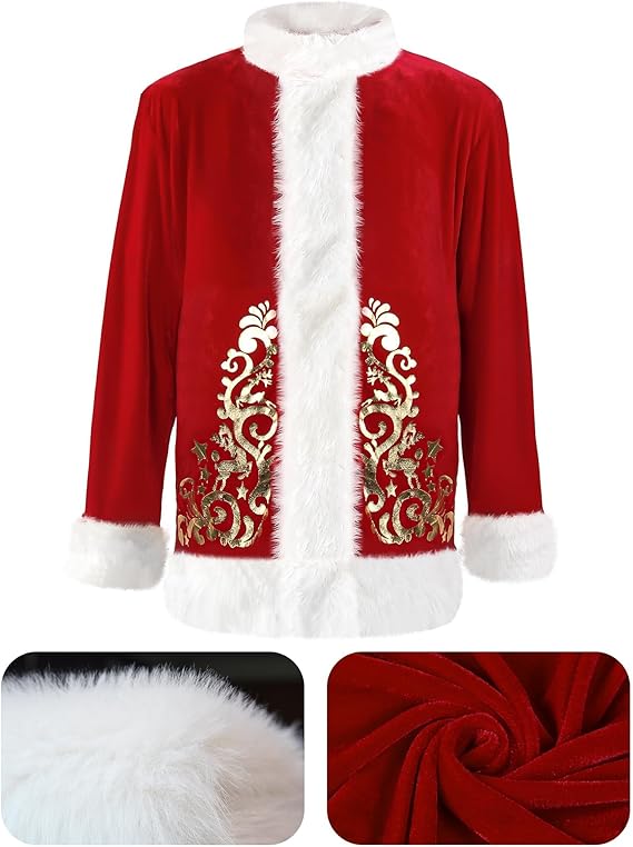 CHRISTMAS COSTUME - MEN - Adult Green Giant Grinch Monster 7PCS Deluxe Santa Suit Furry Xmas Cosplay Outfit - Image 5