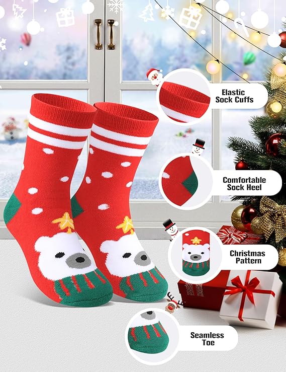 SOCKS - Christmas Socks for Kids Boys Girls Thick Cotton Holiday Socks 5-7Y - Image 3