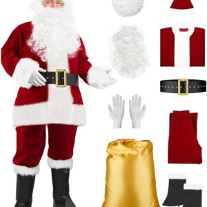 CHRISTMAS COSTUME - MEN - Complete Deluxe Santa Suit Premium Velvet Classic Santa Costume