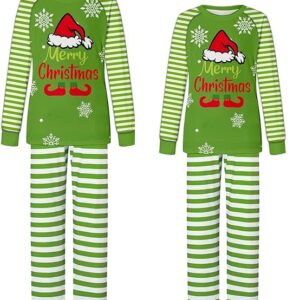 Christmas Matching Pajamas Sets - Green Stripe Christmas pajamas matching set