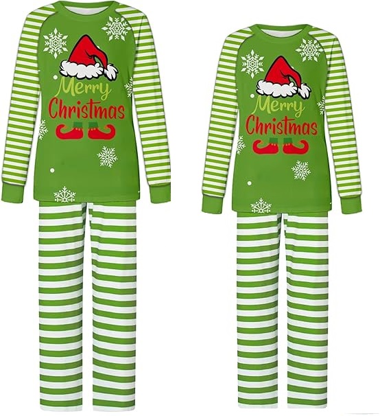Christmas Matching Pajamas Sets - Green Stripe Christmas pajamas matching set