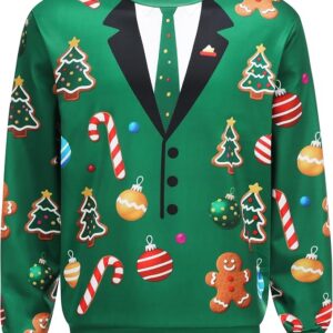 GREEN CHRISTMAS TUXEDO PRINT SWEATSHIRT