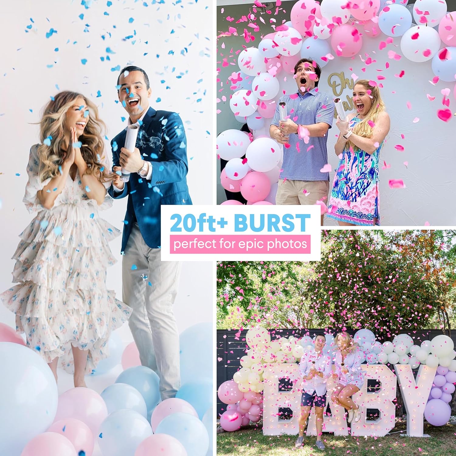 12" Gender Reveal Confetti Cannon - Biodegradable Heart Shaped Confetti Poppers - Image 6