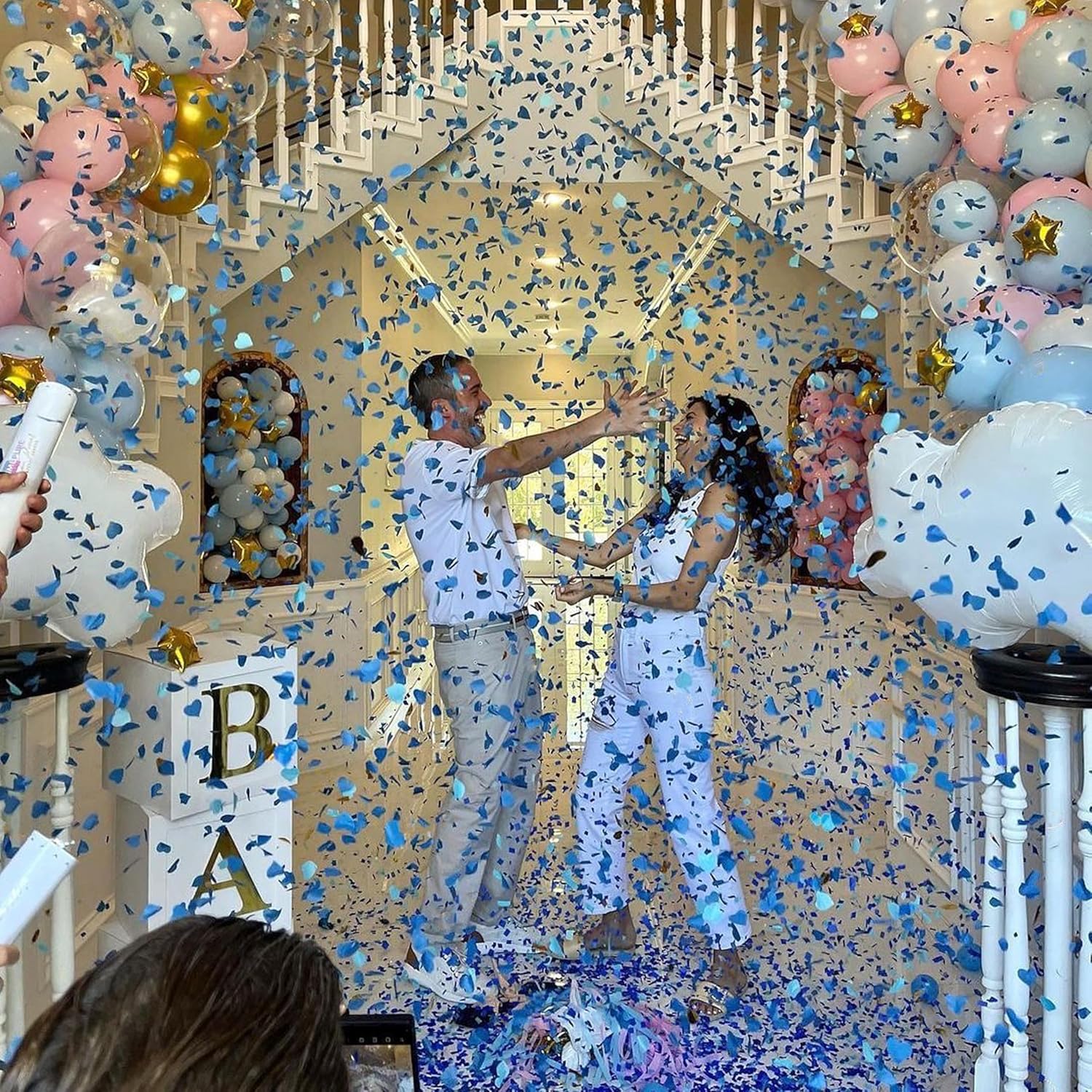 12" Gender Reveal Confetti Cannon - Biodegradable Heart Shaped Confetti Poppers - Image 4