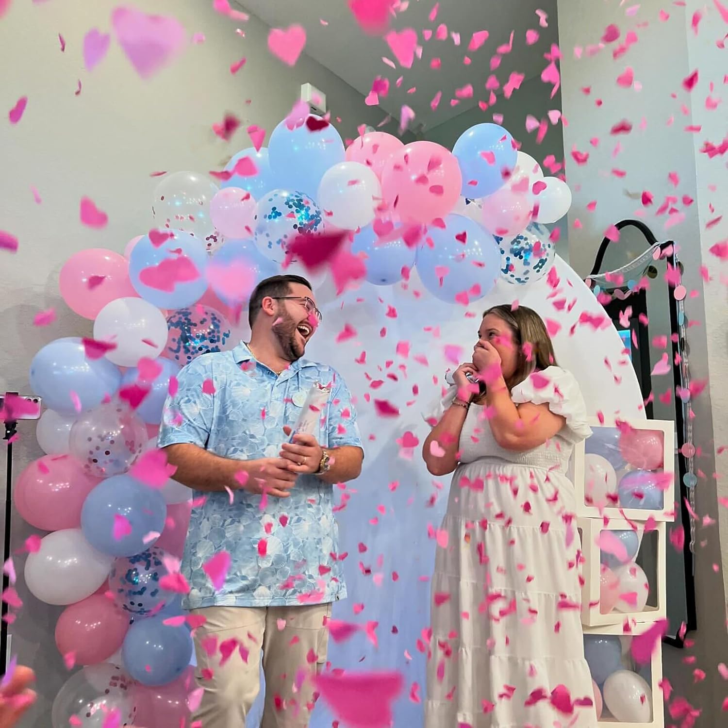 12" Gender Reveal Confetti Cannon - Biodegradable Heart Shaped Confetti Poppers - Image 3