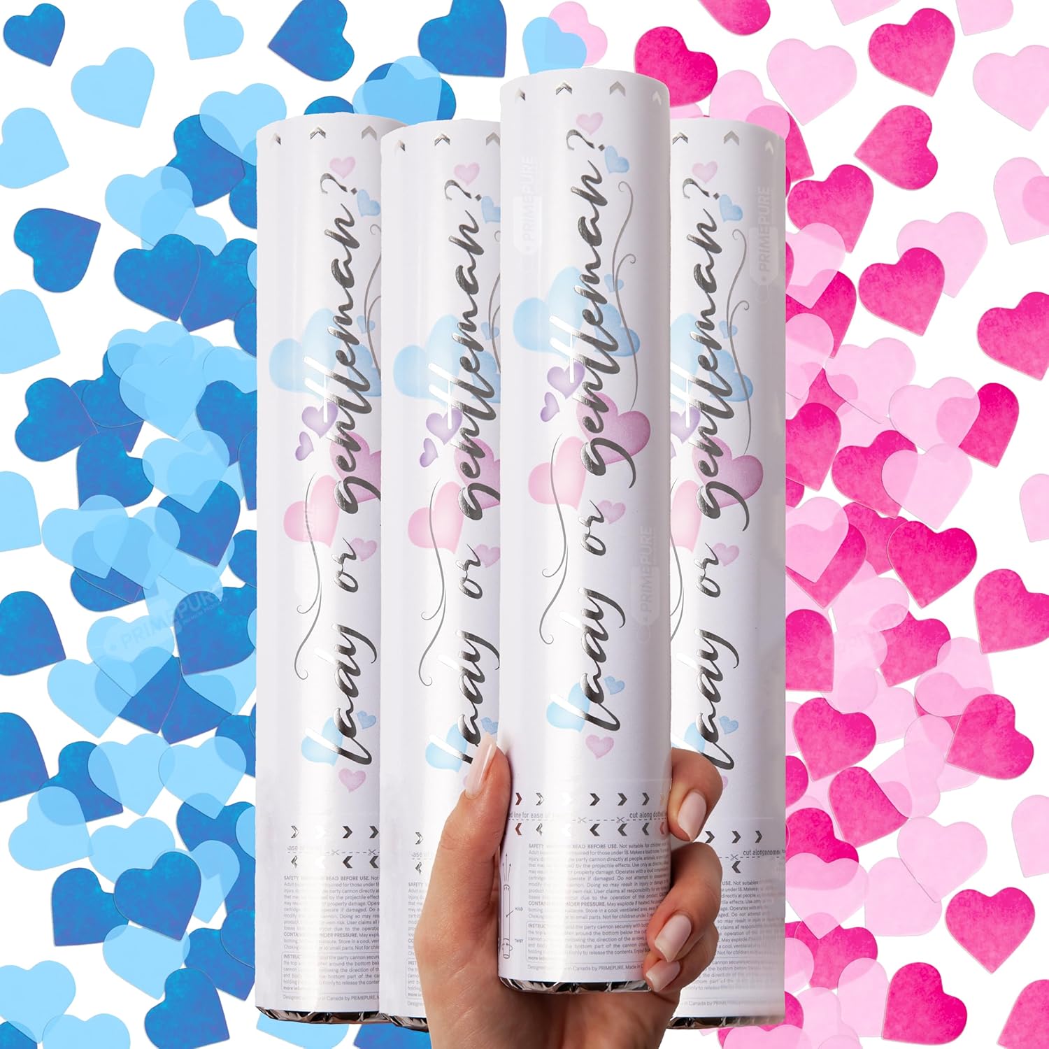 12" Gender Reveal Confetti Cannon - Biodegradable Heart Shaped Confetti Poppers