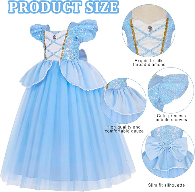 Girls Cinderella Blue Princess Costume Dress with Accessories SIZE 11-12 - Image 4