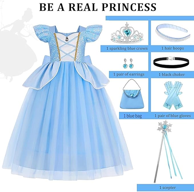 Girls Cinderella Blue Princess Costume Dress with Accessories SIZE 11-12 - Image 3