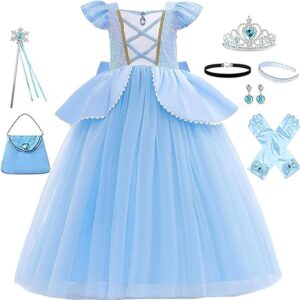 Girls Blue Cinderella Princess Costume Dress with Accessories
