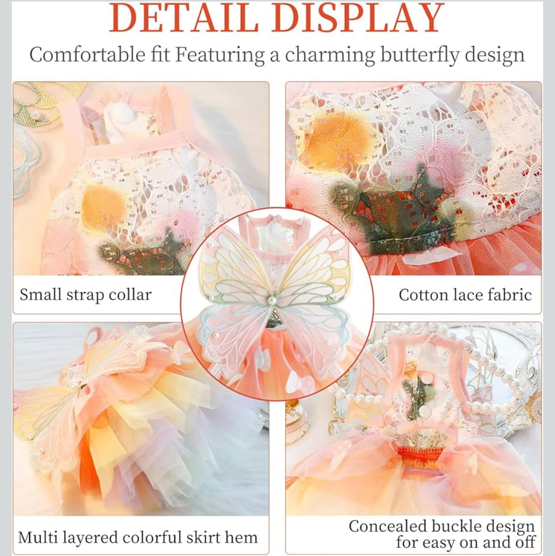 Princess Dog Dresses for Small Dogs Rainbow Clothes Butterfly Costume SIZE SMALL - Image 4