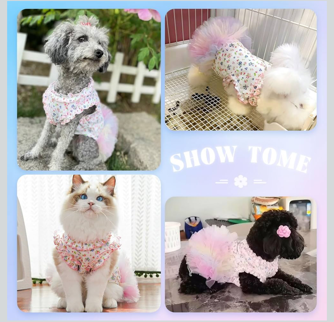 Floral Dog & Cat Dress with Tutu Skirt SIZE SMALL - Image 4
