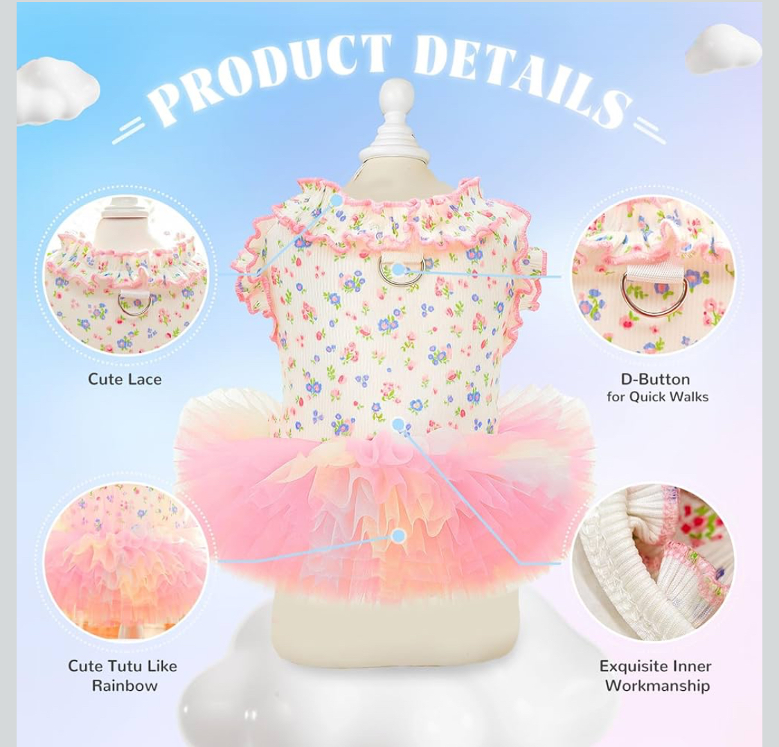 Floral Dog & Cat Dress with Tutu Skirt SIZE SMALL - Image 5