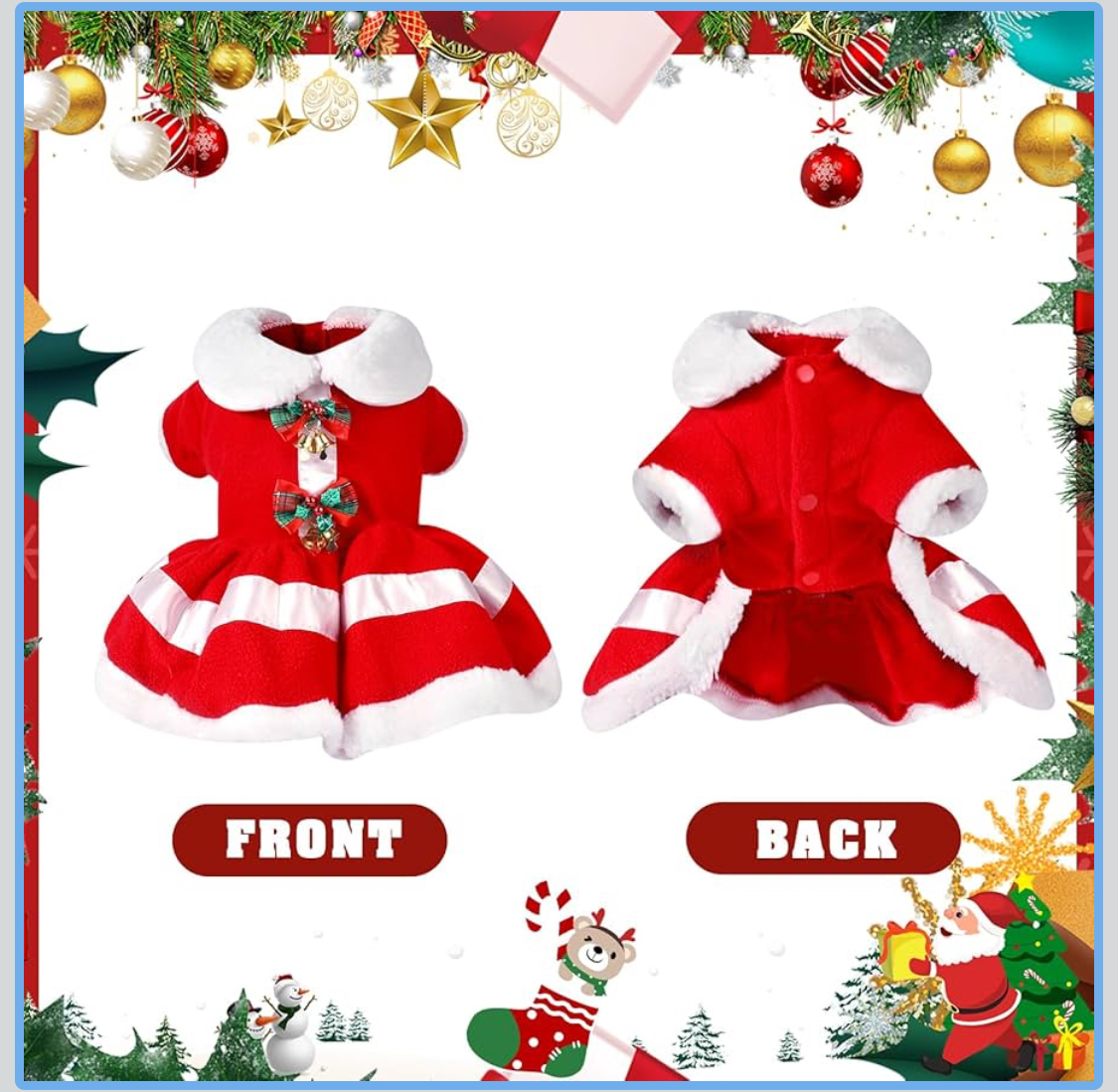Christmas Dog Dress, Santa Claus Pet Clothes SIZE SMALL - Image 4