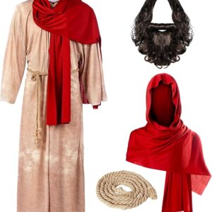 CHRISTMAS COSTUME - MEN - Jesus Christ Robe with Wig, Beard, Shawl, Belt Set SIZE LARGE