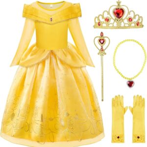 Little Girls Princess Costume Dress up with Accessories, Yellow SIZE 10-12